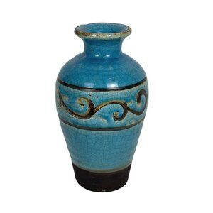Tall Rustic Crackled Decorative Vase Teal
